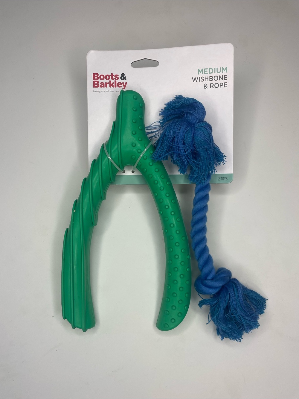 Boots & Barkley Green Wishbone Toy with Blue Rope Tug